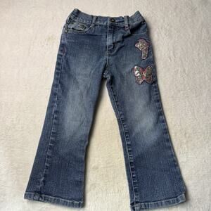 Vtg Denim Jeans Toddler Kids Girls 4T 2000s Y2K Pink Sequin Butterfly